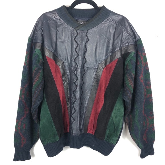 saxony Other - VTG coogi styled leather pullover sweater Q13